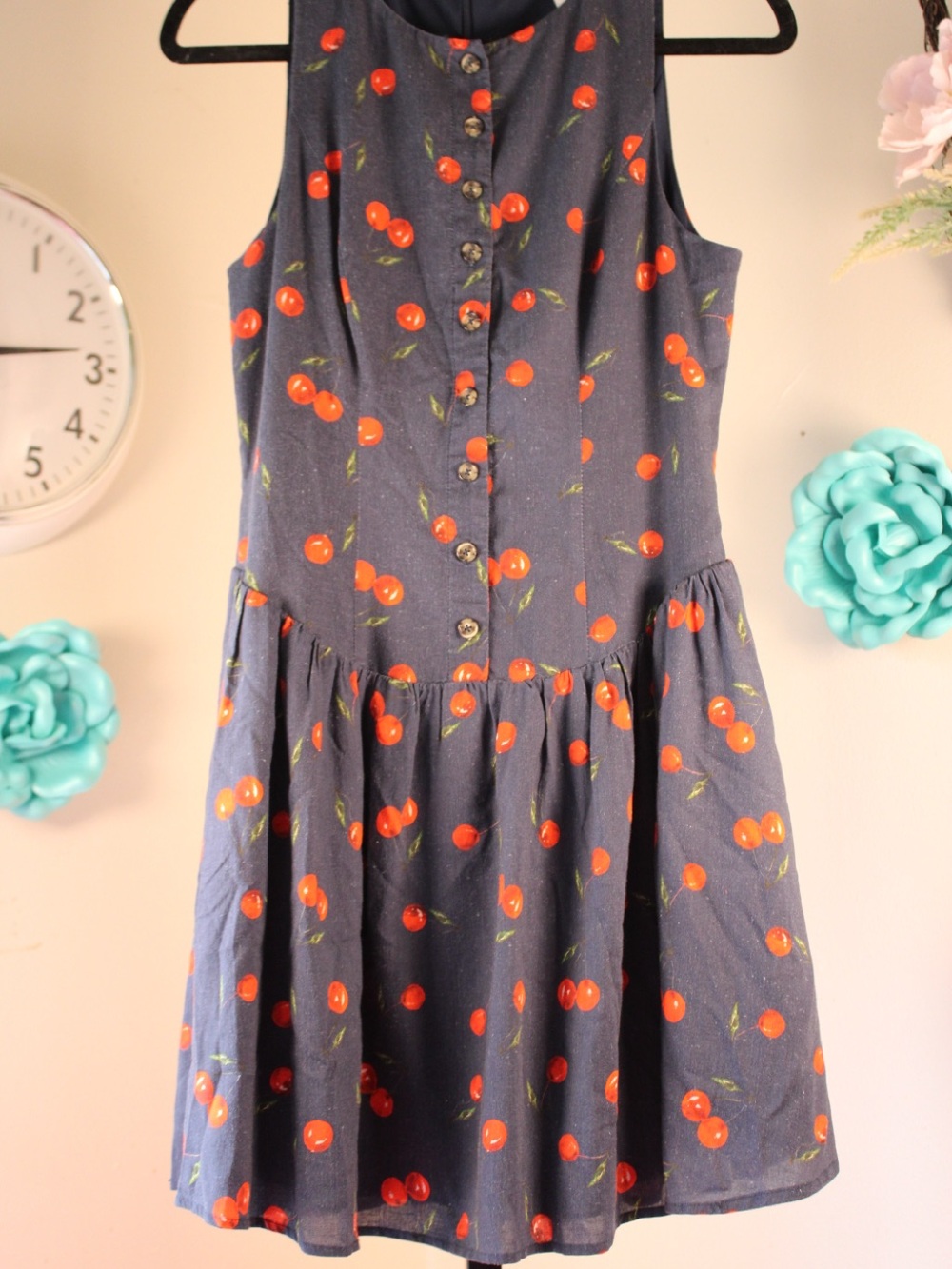 Navy Cherry Print Halter Sundress - Picture 5 of 13